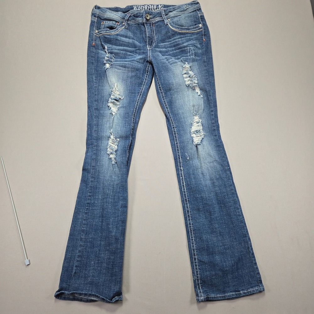 Hydraulic Women's Distressed Boot Cut Jeans - Blue